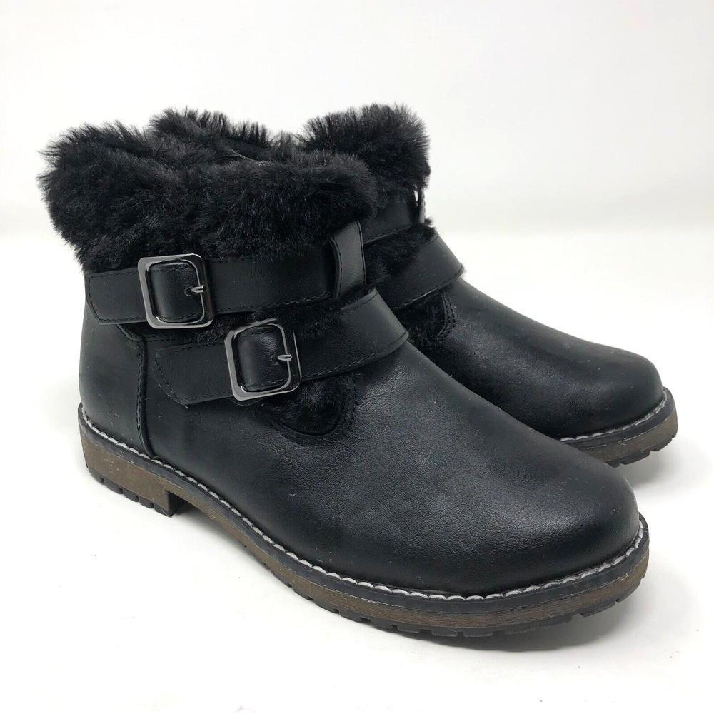 Rachel Shoes Winona Faux Fur Booties Girls 3 Black Ankle Zip Flats